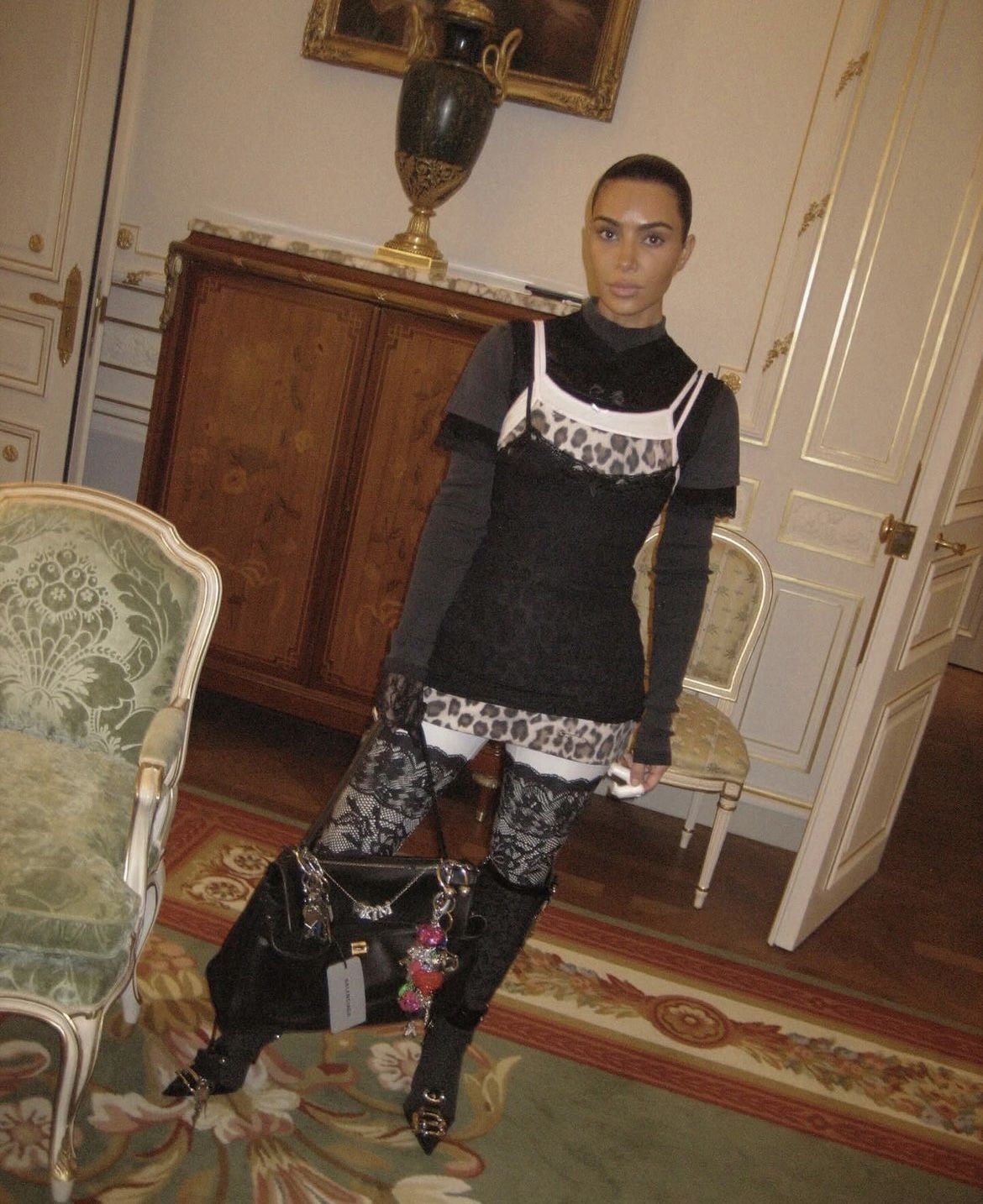 Kim Kardashian Wore Layers of Y2K Camisoles at Paris Fashion Week