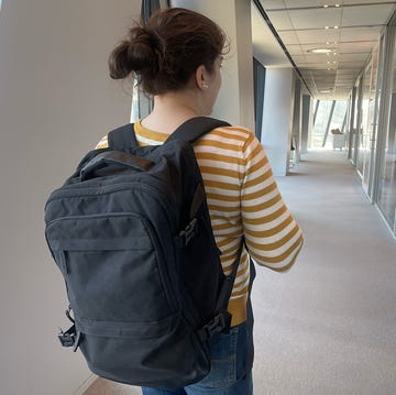 testing the Bagsmart backpack at the Good Housekeeping Institute testing the black bagsmart backpack at the good housekeeping institute