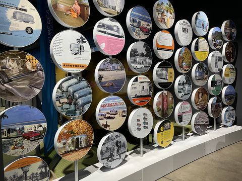 wall of vintage airstream ads at heritage center museum