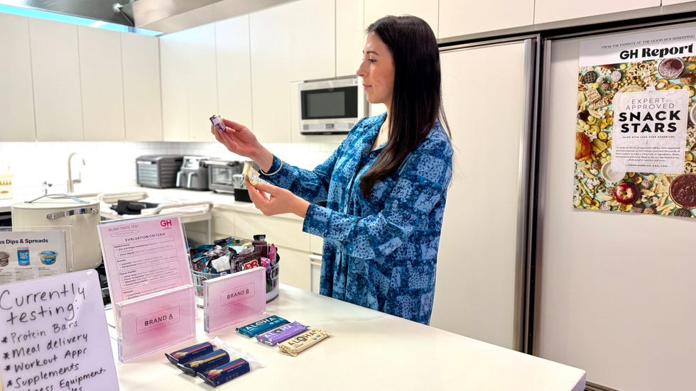 gh nutrition director stefani sassos evaluates protein bars in the good housekeeping institute