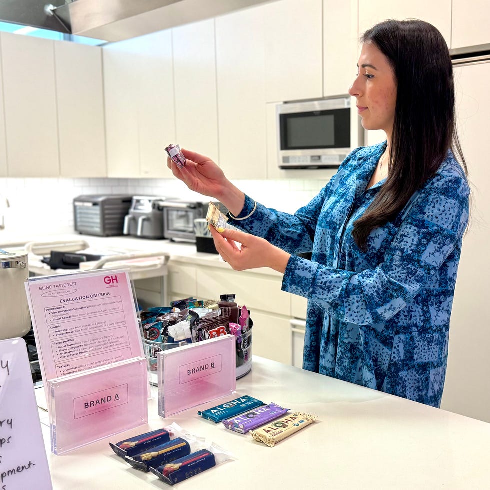 GH nutrition director Stefani Sassos evaluates protein bars in the Good Housekeeping Institute gh nutrition director stefani sassos evaluates protein bars in the good housekeeping institute