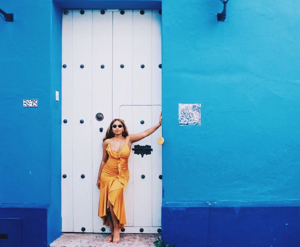Blue, Yellow, Wall, Azure, Turquoise, Standing, Door, Room, Photography, Vacation, 
