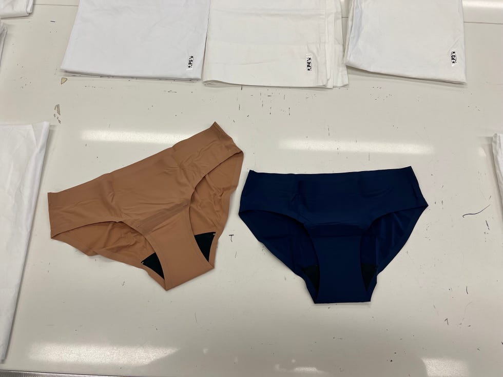 two pairs of knix leakproof bikini period underwear on a white table, good housekeeping's best period underwear testing