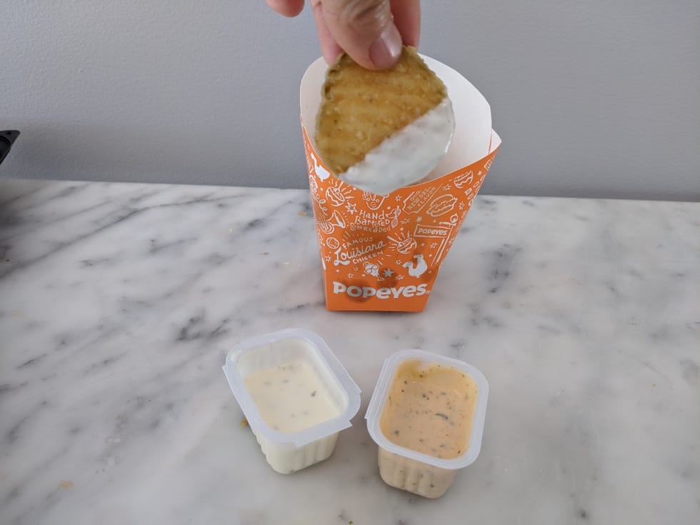 popeyes pickle menu fried pickles with buttermilk ranch sauce and blackened ranch sauce