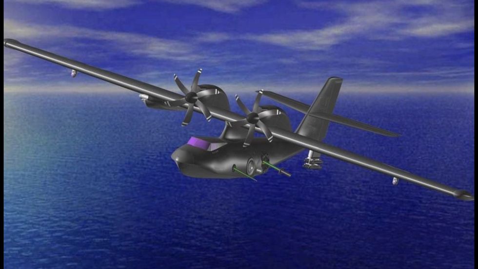 ﻿concept art of proposed next generation amphibious aircraft or the catalina ii with new turboprop engines mounted on top of the parasol wing