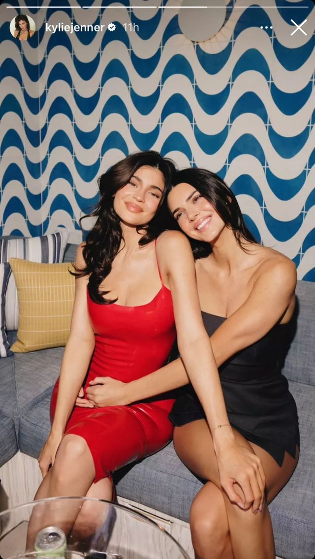 kendall and kylie jenner posing at marquee vegas to promote 818 tequila and sprinter