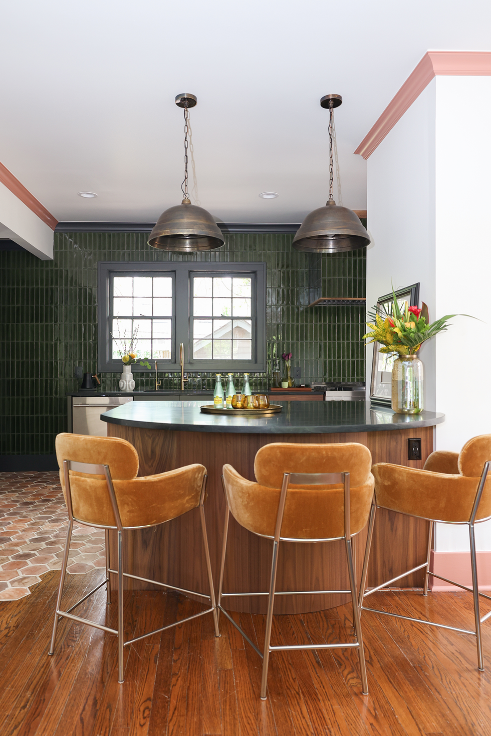 green kitchen island