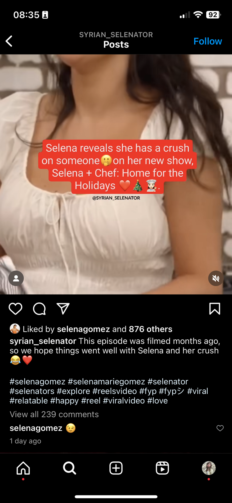 selena gomez's comment on the crush post
