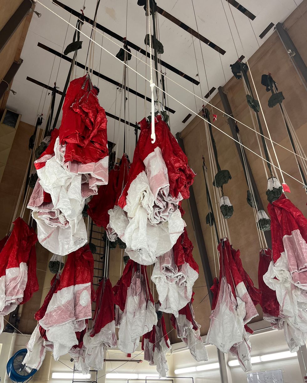 parachutes hanging from ceiling