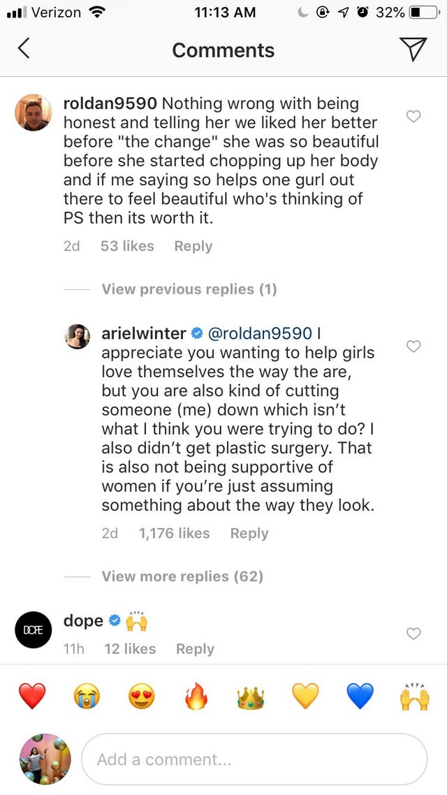 Ariel Winters Most Iconic Clapbacks Of All Time Ariel Winter Responds To Plastic Surgery Rumors 