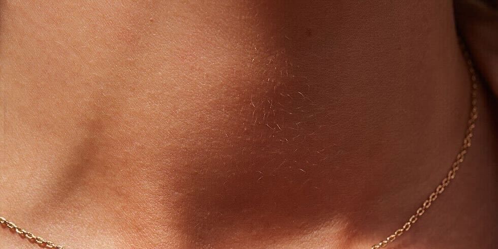 close up of a necklace on a models neck