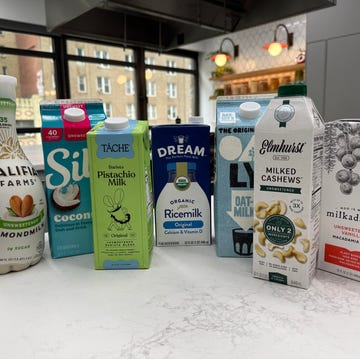 Non-Dairy Milk Taste Test variety of plantbased milk alternatives displayed on a kitchen countertop