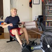 nik mercer rowing on his concept 2 rower