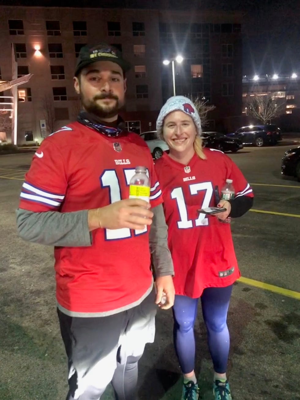 colin dee and his wife after the monday night football marathon run