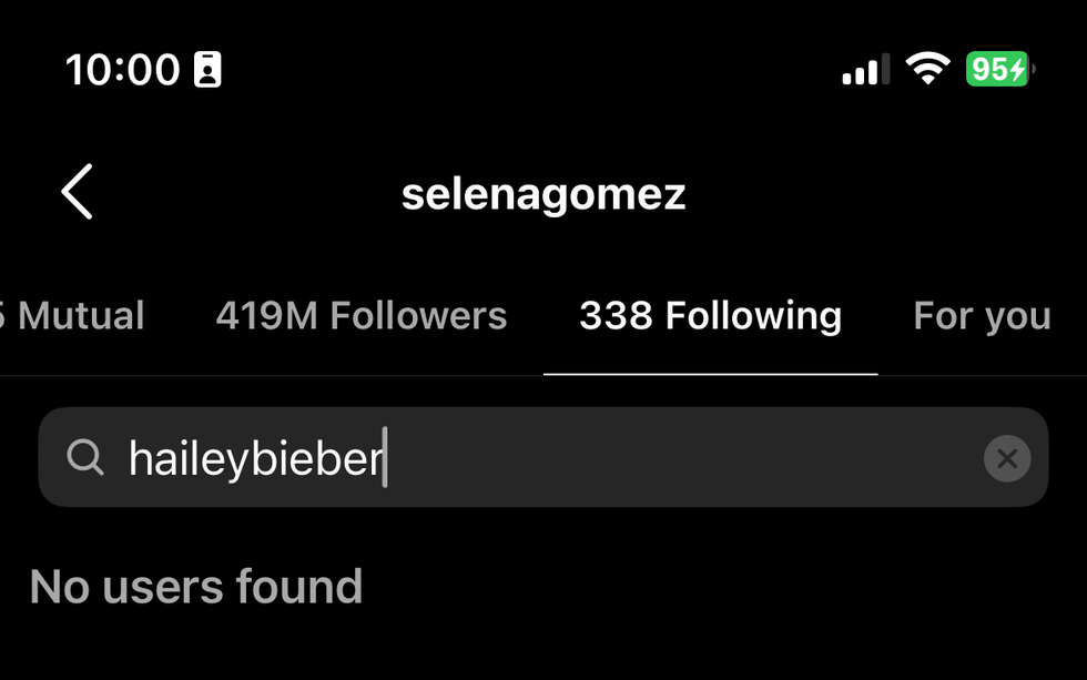 selena gomez not following hailey bieber's account as of 10 am, june 20