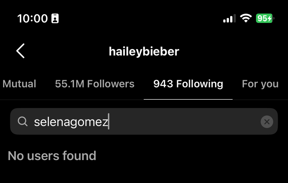 hailey bieber not following selena gomez’s account as of 10 a.m., june 20.