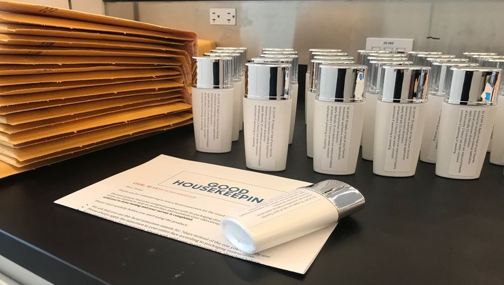 sunscreen bottles label masked for gh beauty lab testing