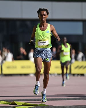 a person running on a track