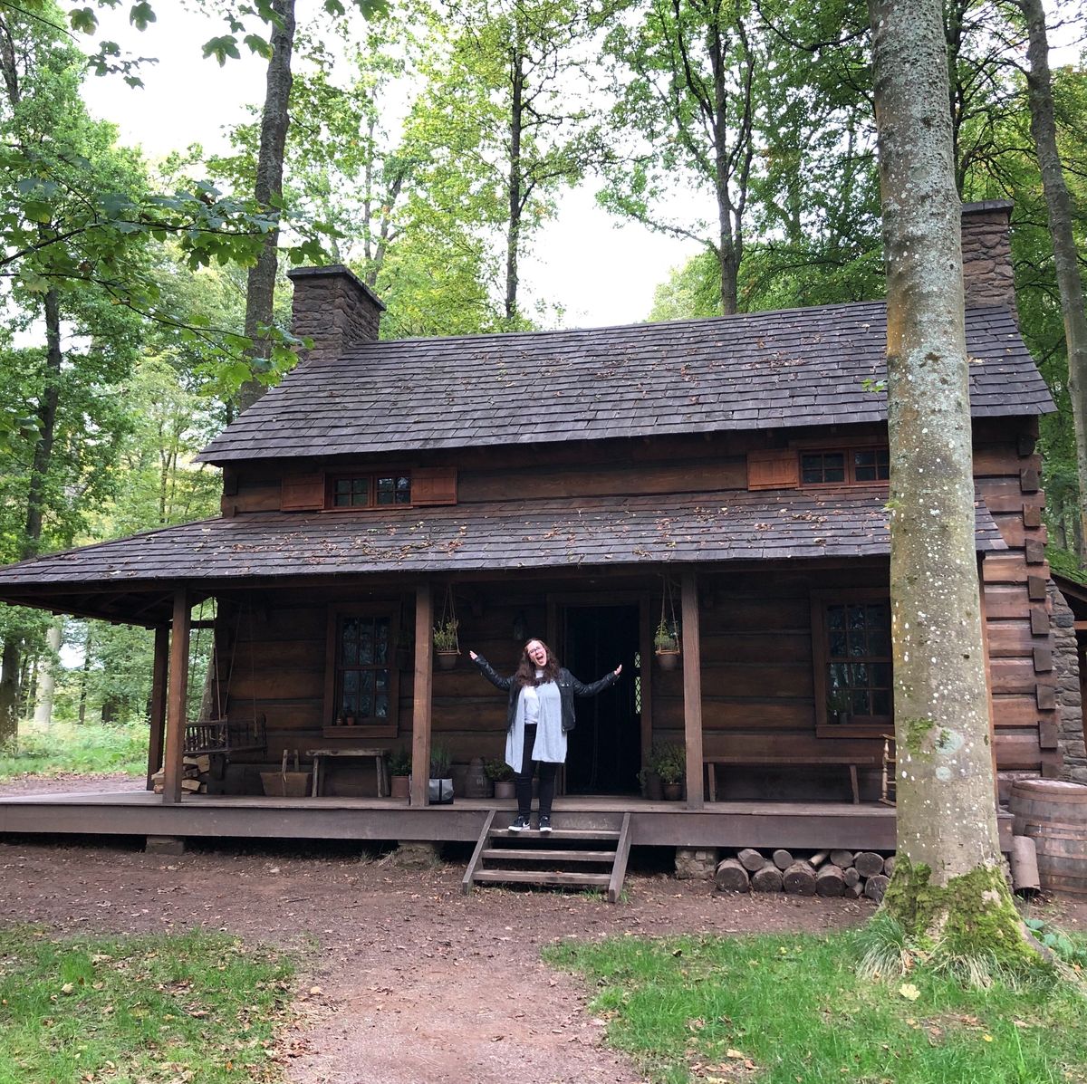 Log cabin, Shack, Cottage, House, Building, Tree, State park, Hut, Forest, Landscape, 