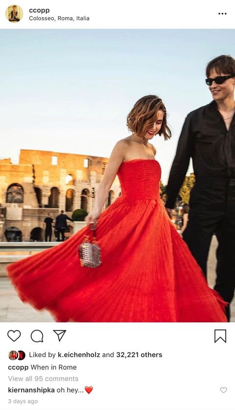 Dress, Gown, Clothing, Fashion model, Red, Formal wear, Shoulder, Strapless dress, Fashion, Bridal party dress, 