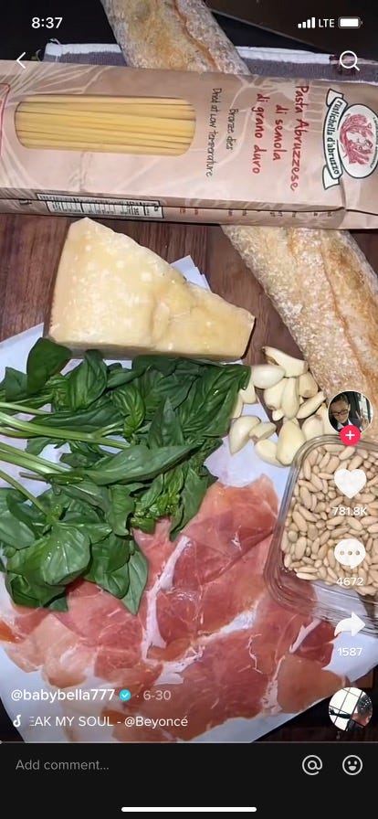 bella hadid's pasta ingredients