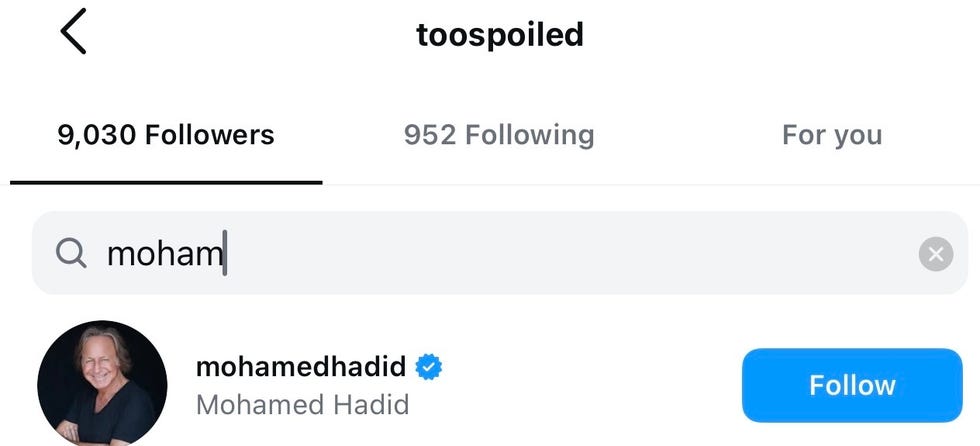 Gigi, Bella und Mohammed Hadid folgen Aydan Nix auf Instagram