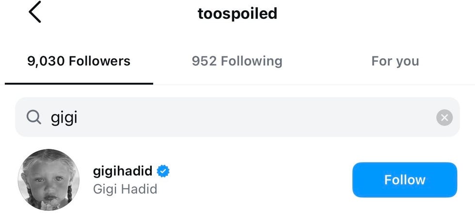 Gigi, Bella und Mohammed Hadid folgen Aydan Nix auf Instagram