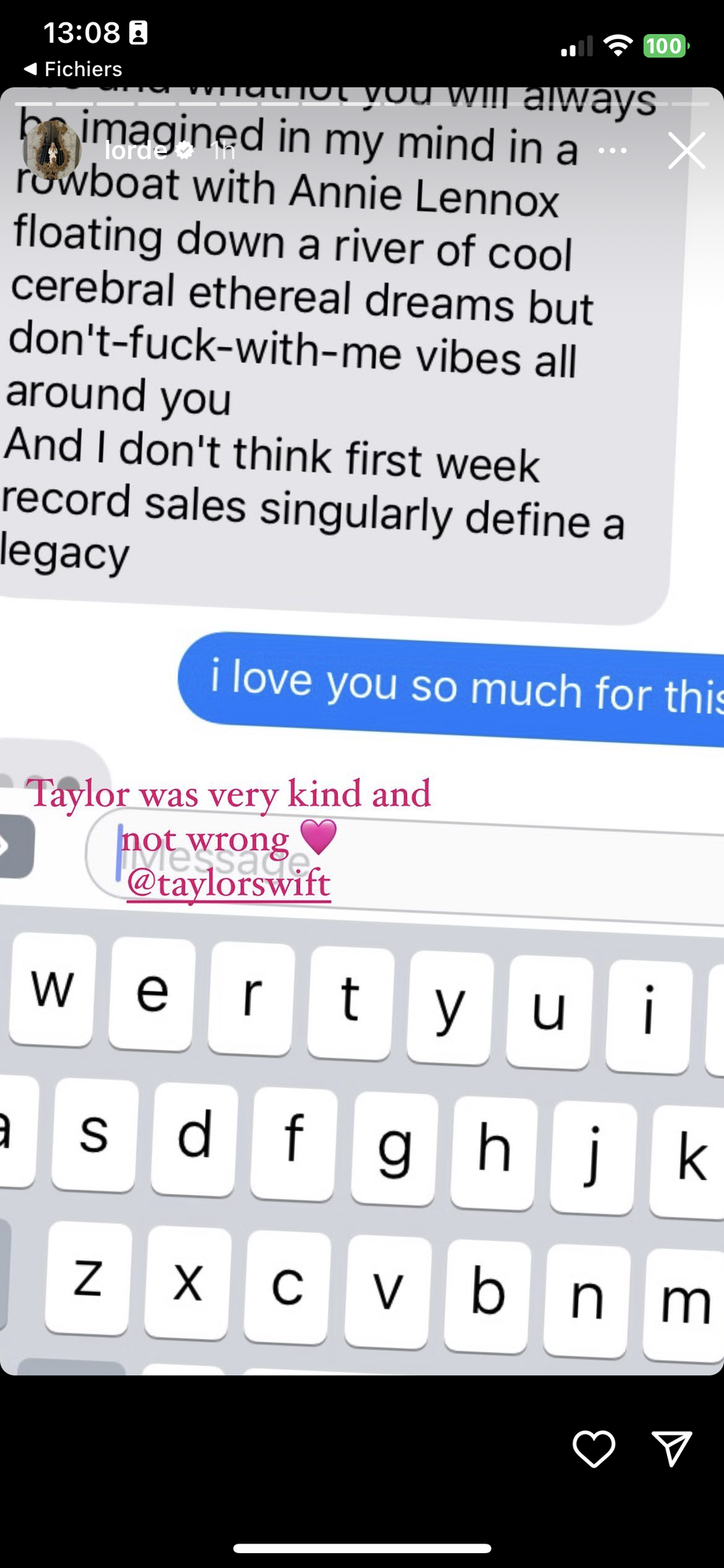 taylor swift's text to lorde
