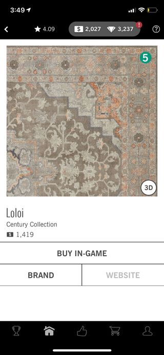 screenshot of loloi rug in design home game