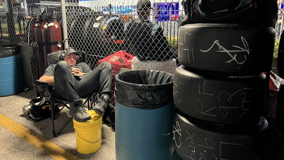 a team member sleeping at the 24 hours of daytona