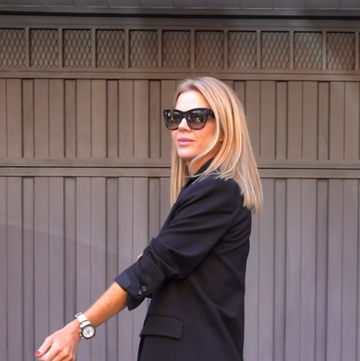 a person wearing sunglasses and a black dress
