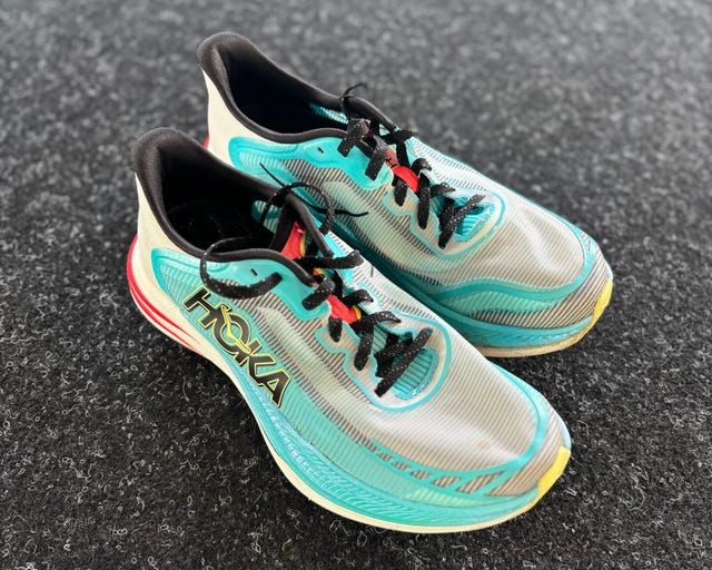 close up of a pair of running shoes on the ground