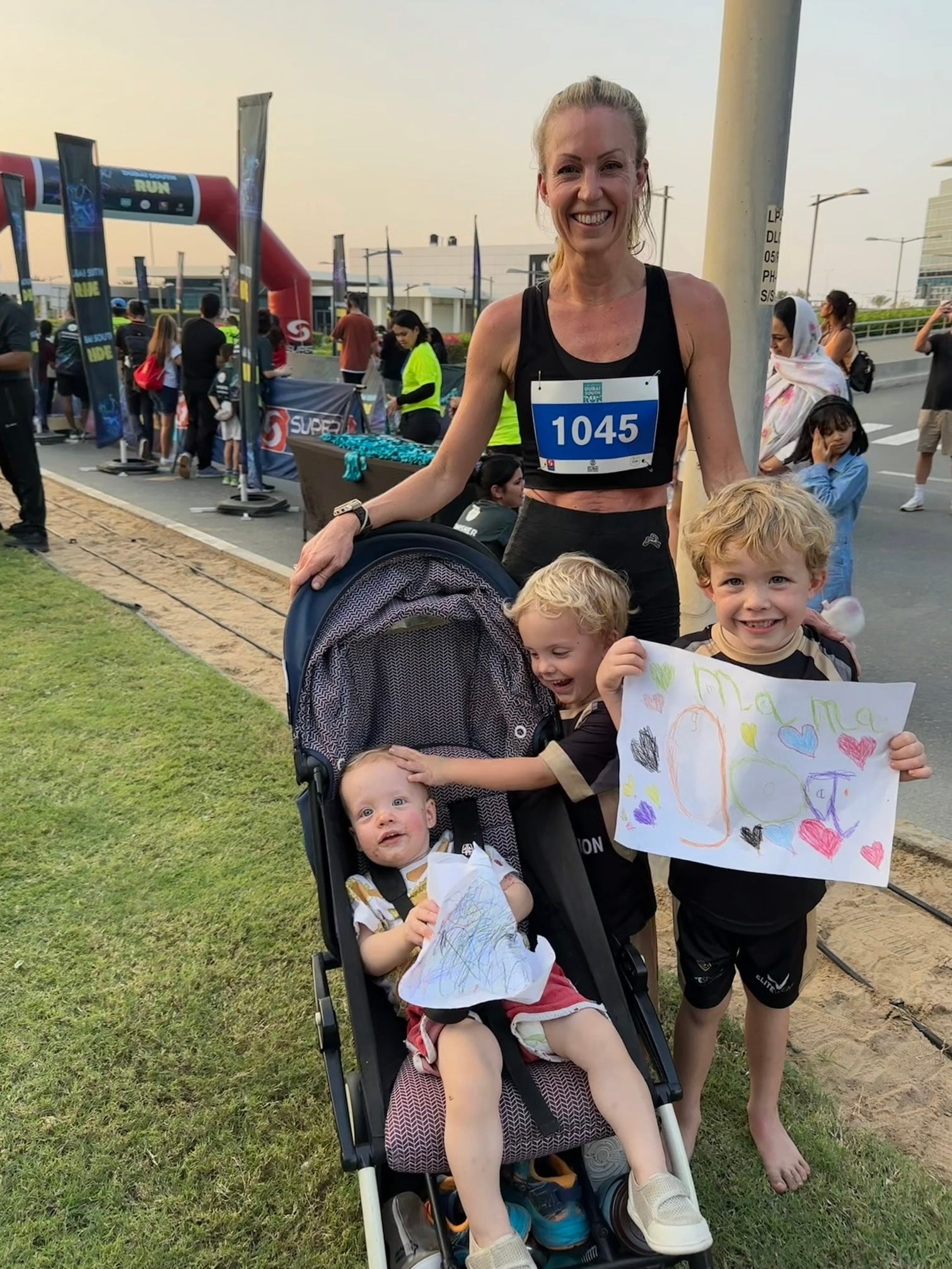 a mother with children at a running event