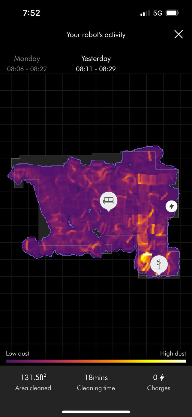 a dyson 360 vis nav cleaning map in the mydyson app