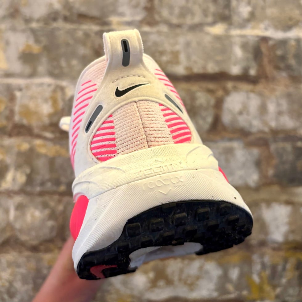 rear view of a sneaker showing the sole and design features