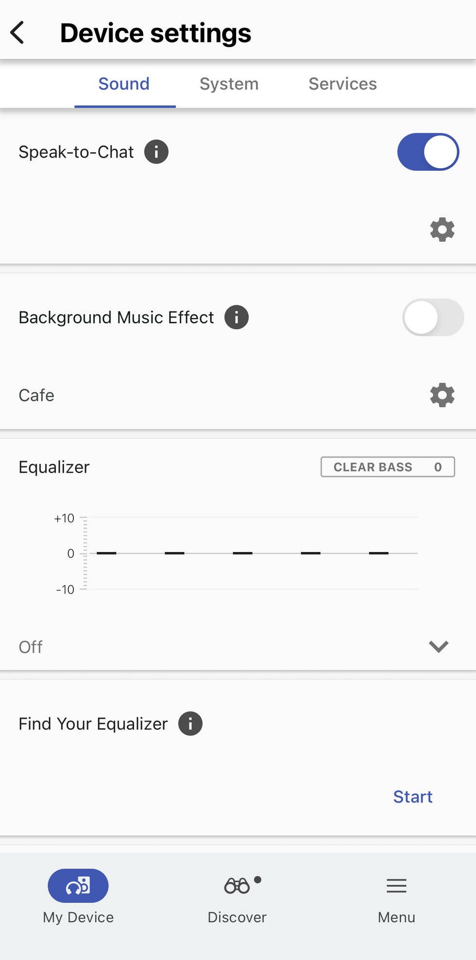 screenshot of an app displaying settings for earbuds