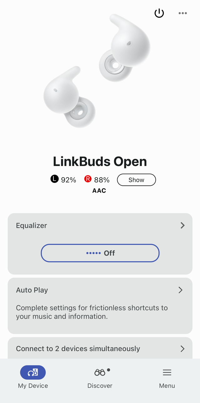 screenshot of an app showing battery details for earbuds