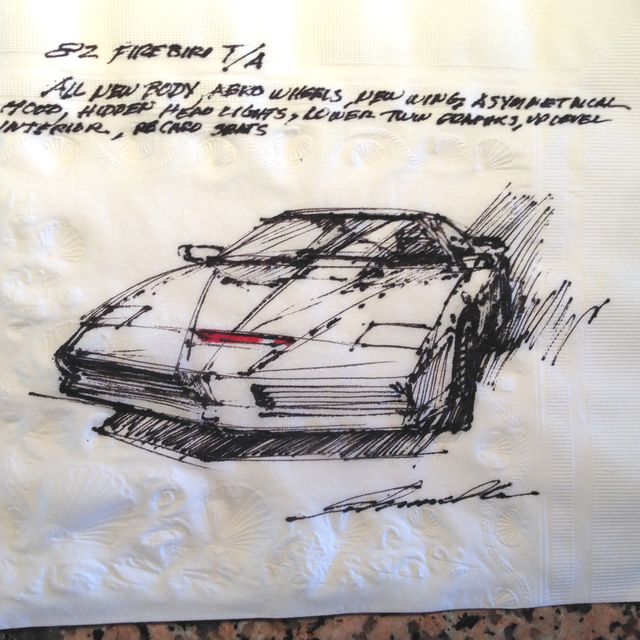 napkin drawing of the kitt car from knight rider