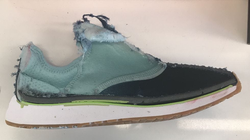 best running shoes for women - testing image a sneaker sawed in half as part of the best running shoes for women testing at good housekeeping