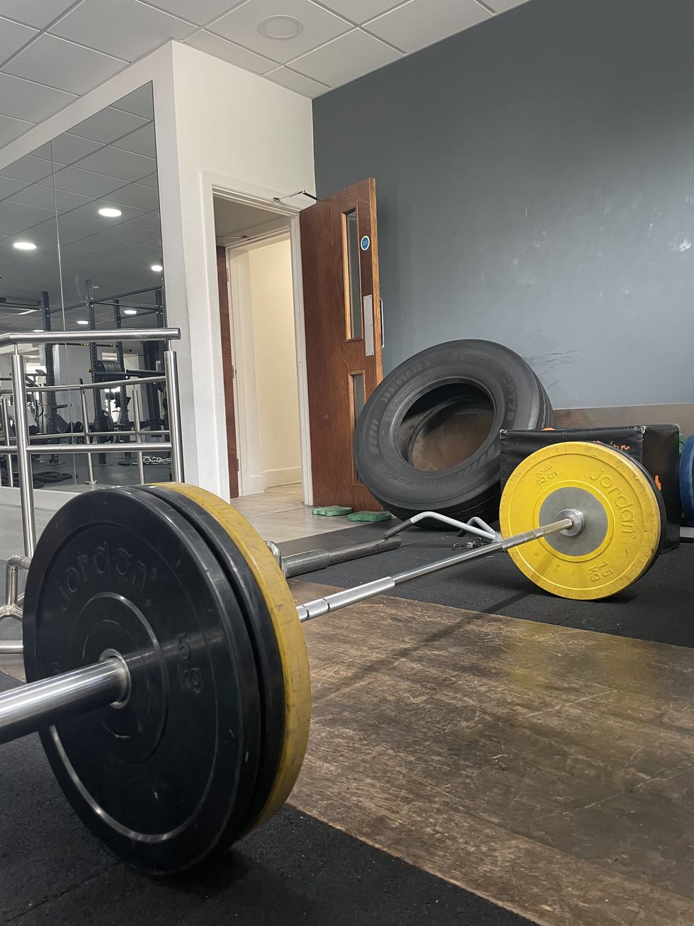 loaded barbell in gym
