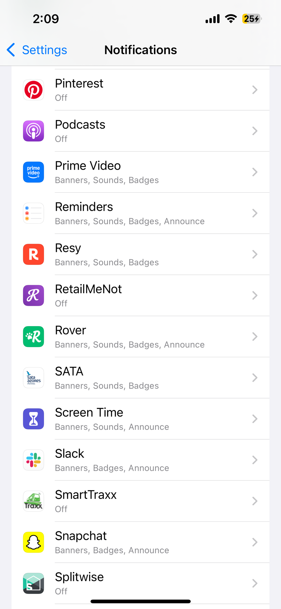 settings menu for notifications on an ios device