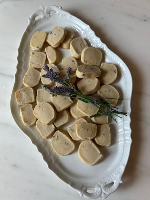 arrangement of lavenderinfused cookies on a serving platter