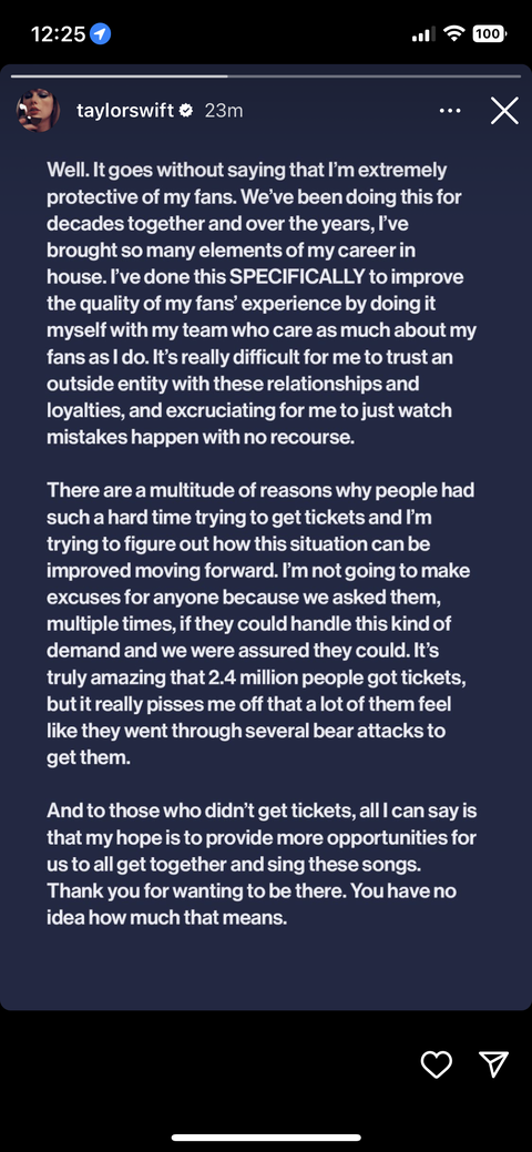 taylor swift's statement on ticketmaster controversy