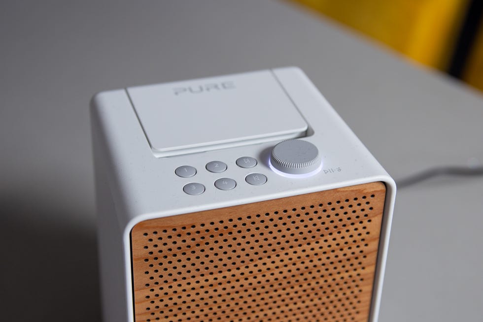 the pure evolve spot dab radio with the display panel folded down