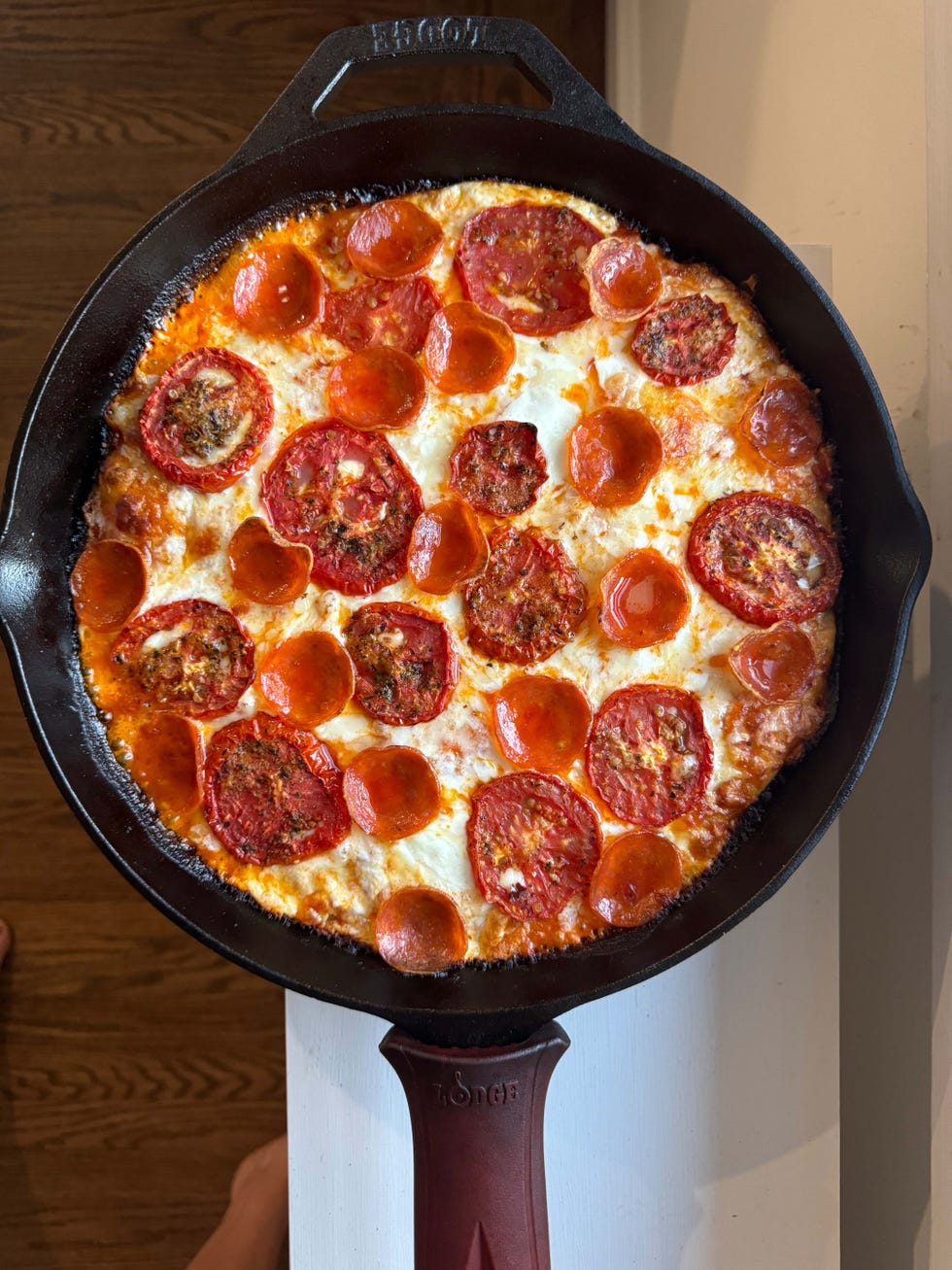 pizza dip in a cast iron skillet