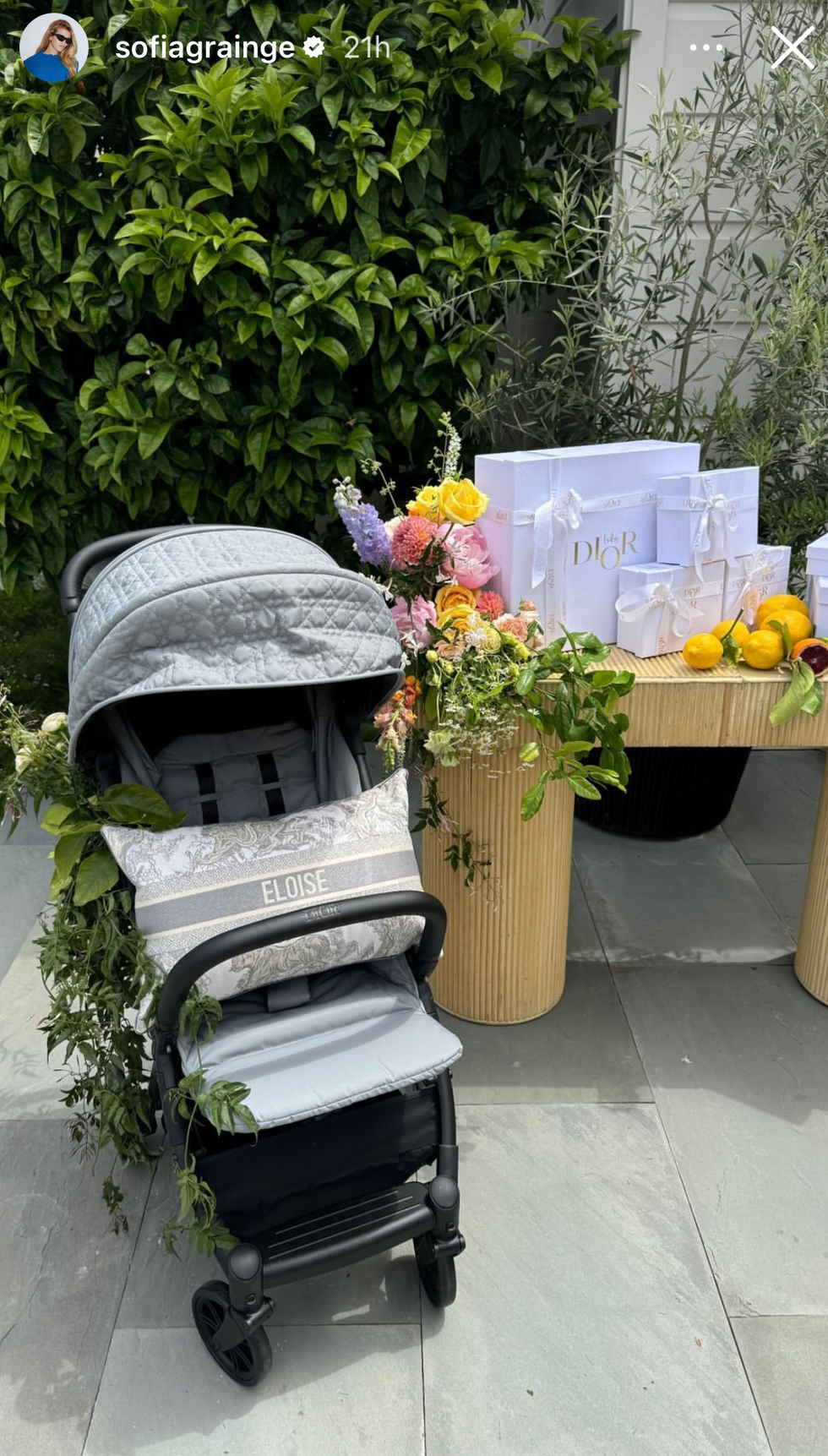 a chair and a table with flowers