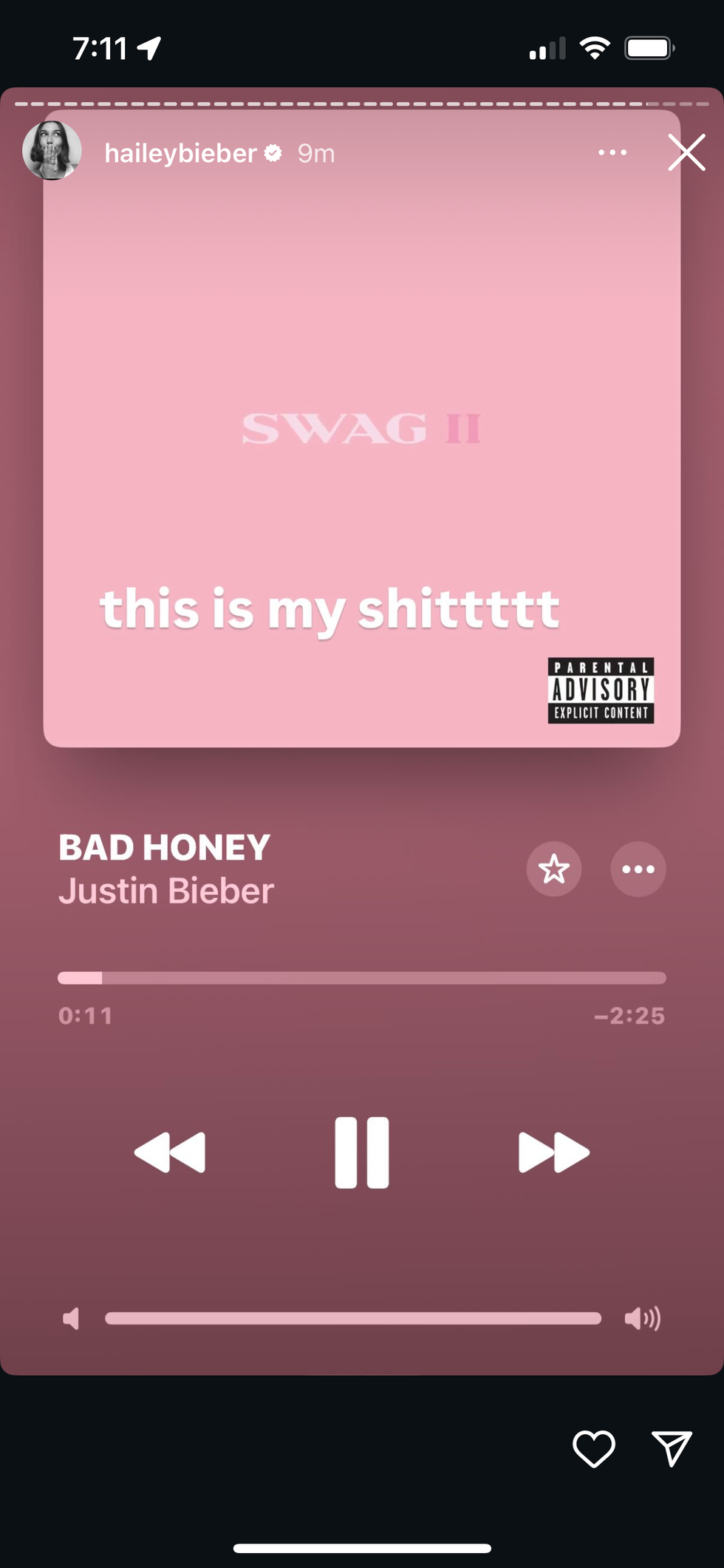 hailey bieber listening to swag ii by justin bieber