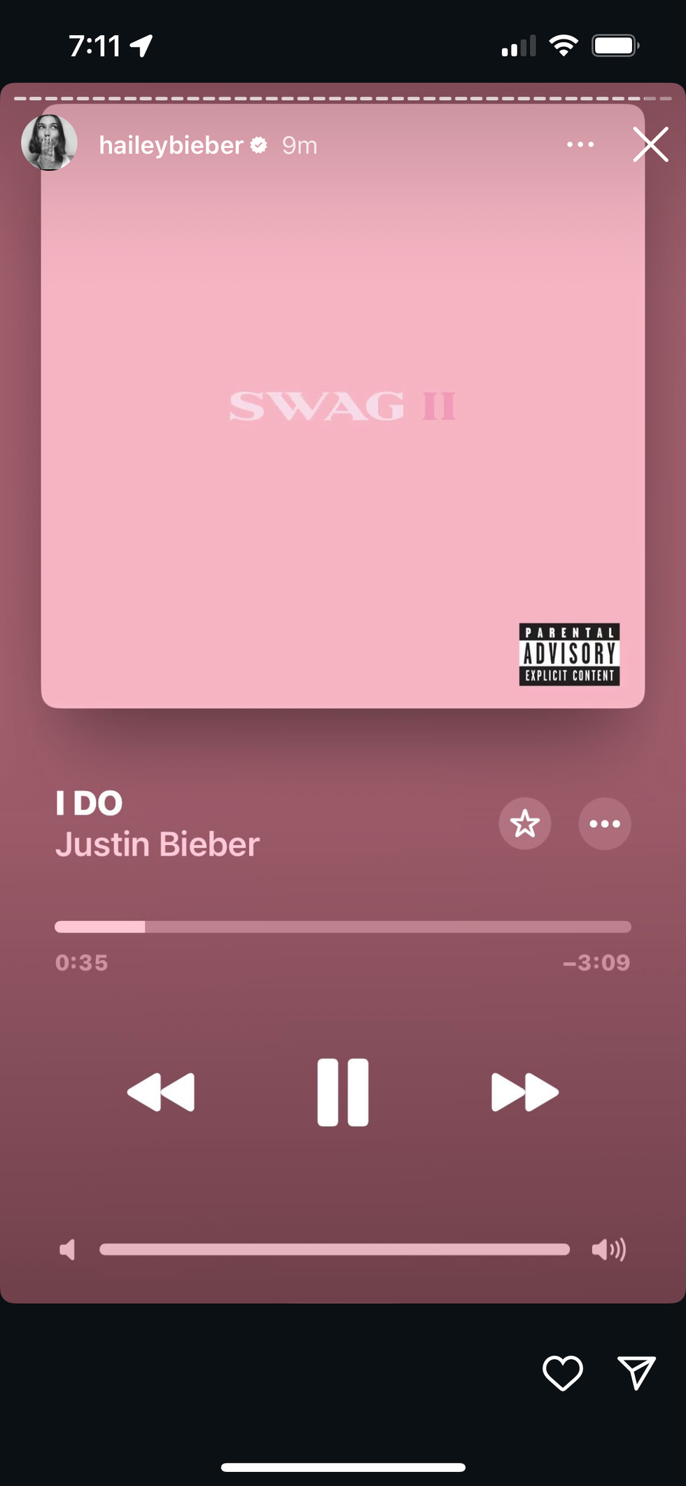hailey bieber listening to swag ii by justin bieber