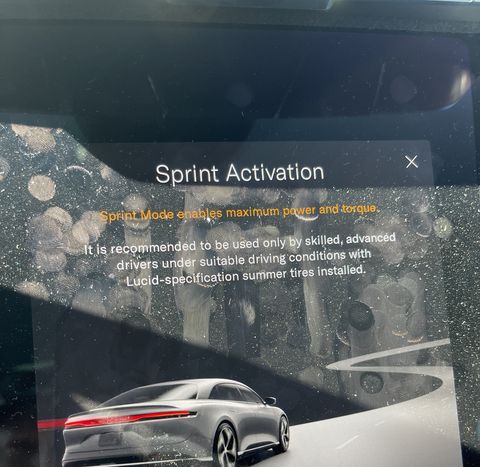 lucid air sprint mode disclaimer screen