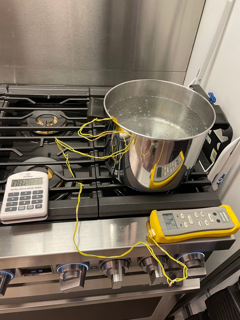 testing water boiling in the lab on a dacor range.